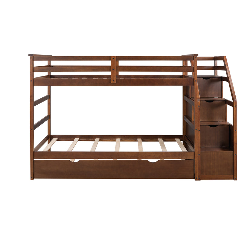 Twin-Over-Twin Bunk Bed with Twin Size Trundle and 3 Storage Stairs,Walnut (OLD SKU :LP000064AAD)