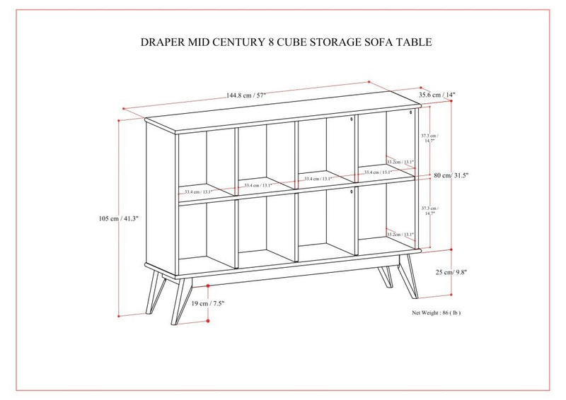 Draper - Mid Century 8 Cube Storage Sofa Table