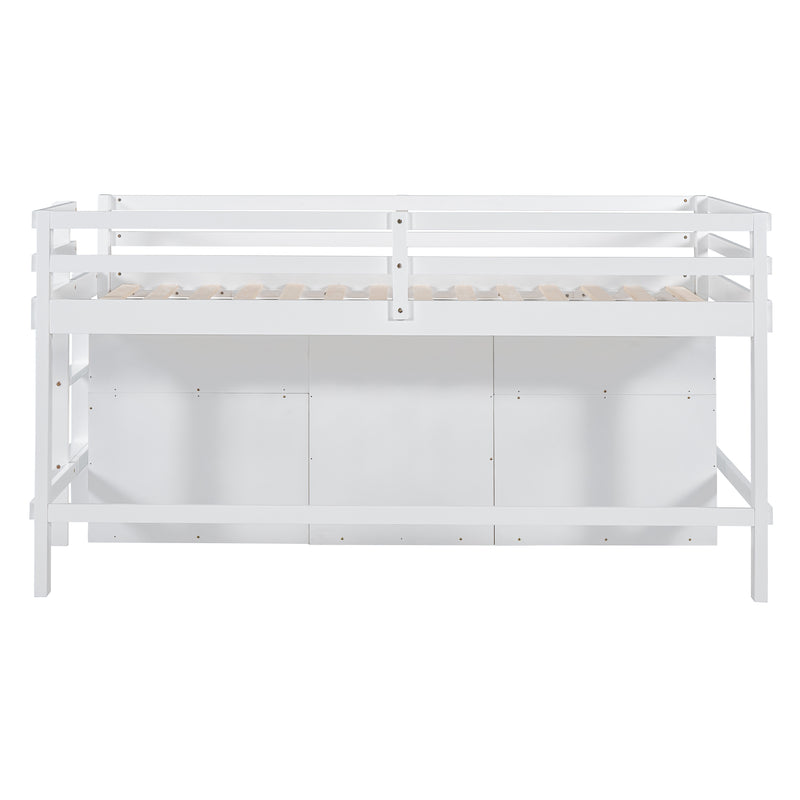 Twin Size Loft Bed with 4 Drawers, Underneath Cabinet and Shelves, White