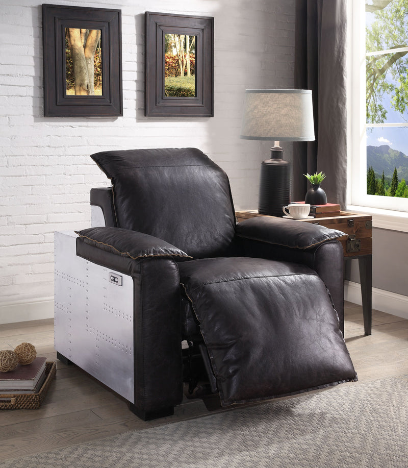 Misezon - Top Grain Leather Power Motion Recliner - Dark Brown