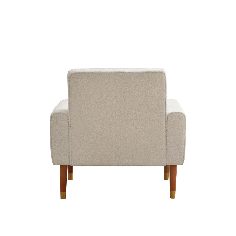 Classic Biscuit Style Accent Chair Comfortable Armrests, Soft Fabric, Elegant Solid Wood Legs With Gold Finish - Beige