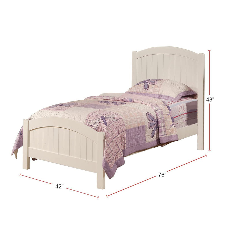 White Color Twin Size Bed Youth Bedroom Furniture Vertical Lines Carved Headboard Plywood