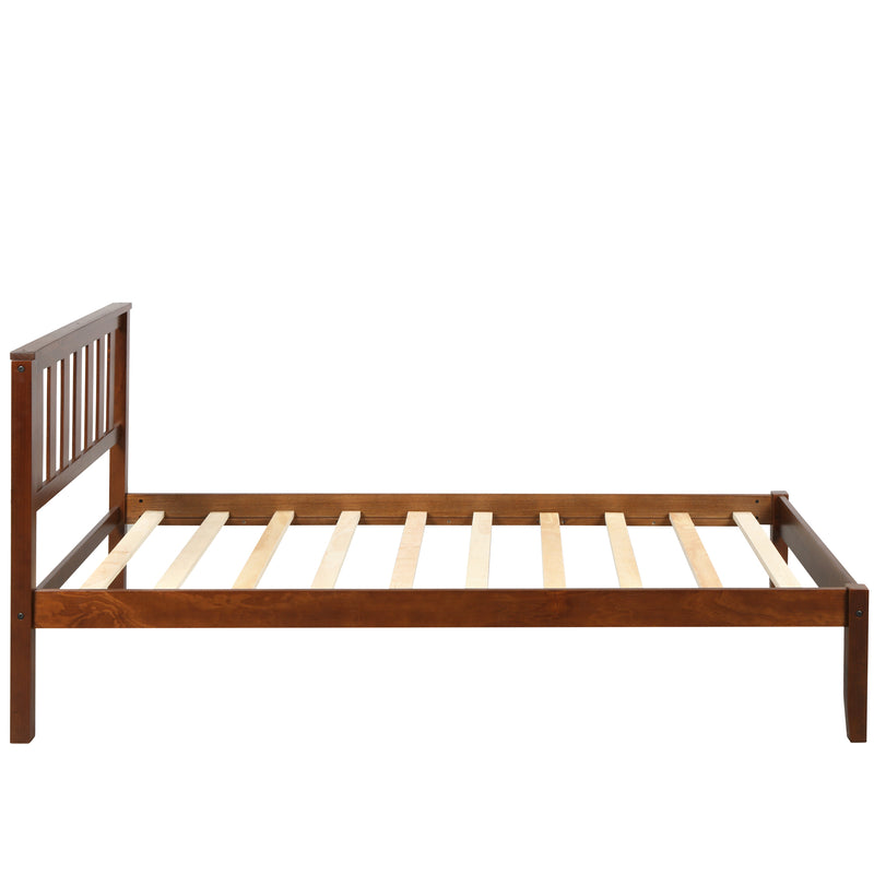 Wood Platform Bed with Headboard/Wood Slat Support.Twin (Walnut)