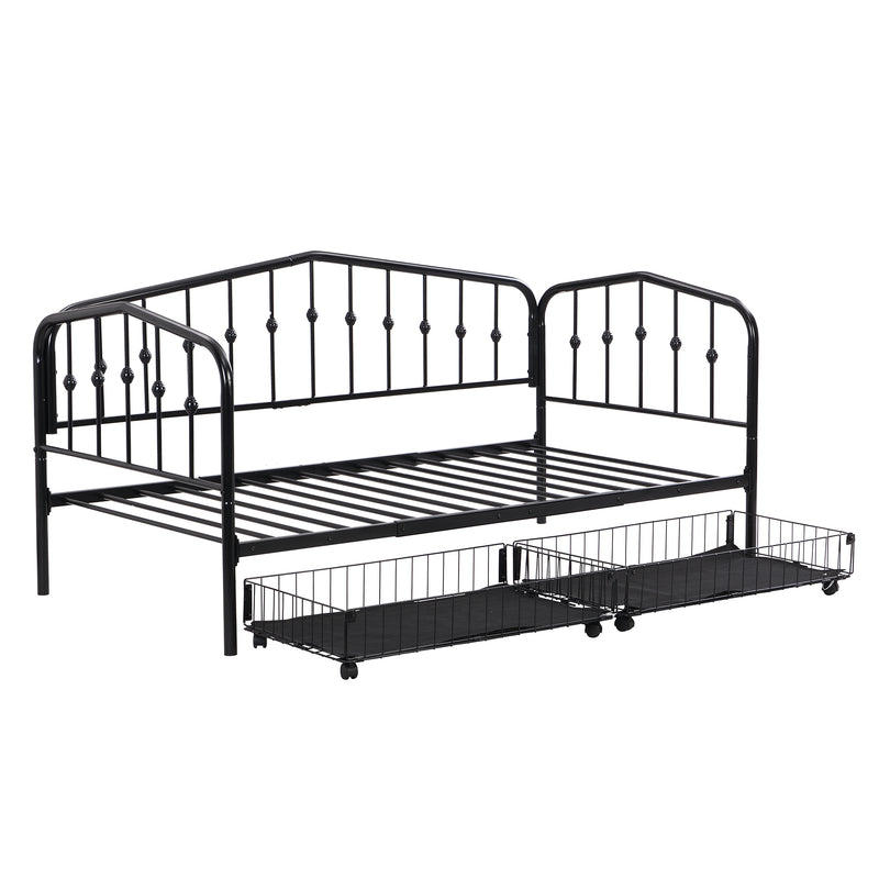 Twin Size Stylish Metal Daybed with 2 Drawers, Black