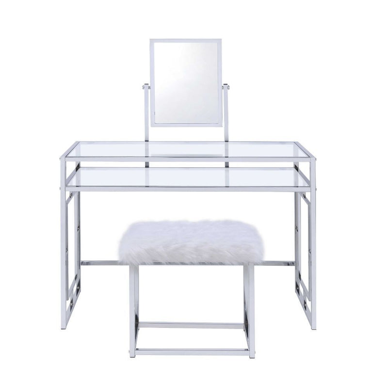 Carenze II - Vanity Desk - White Faux Fur & Chrome - Atlantic Fine Furniture Inc