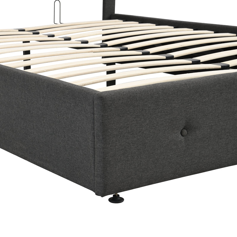 Upholstered Platform Bed with Underneath Storage,Full Size,Gray