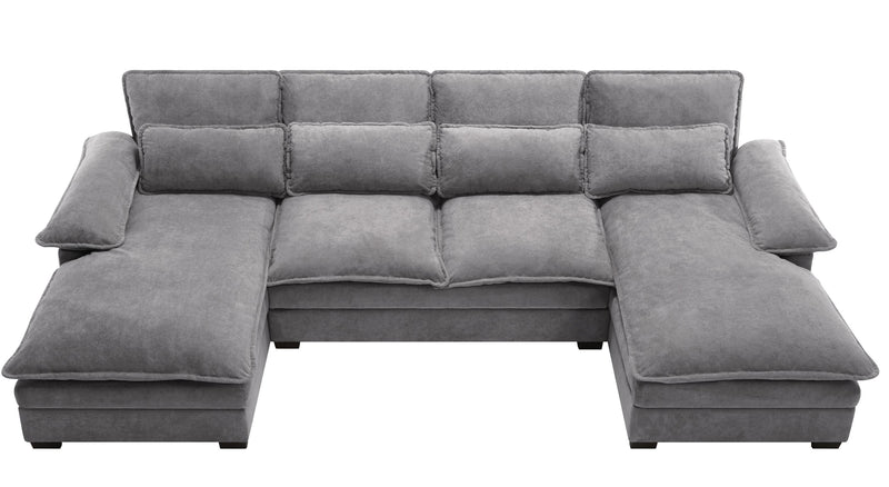 U Shaped Modular Sectional Sofa 6 Deap Seats Corne with waist poillow, Oversized Convertible Upholstery Symmetrical Sofá Cloud Couches with Double Chaise&Memory Foam for Living Room, Gray