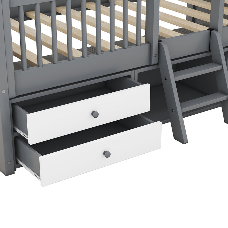 Twin Size Wood Bed House Bed Frame,Gray