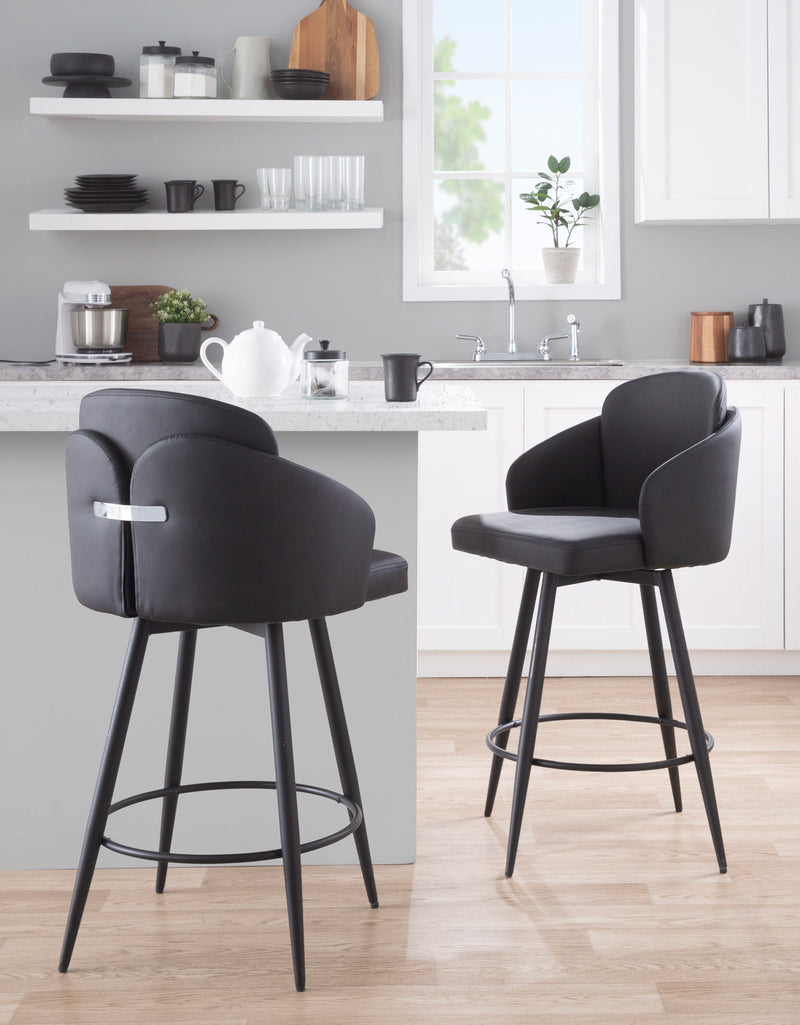 Dahlia - Contemporary Fixed Height Counter Stool With Round Footrest (Set of 2) - Black