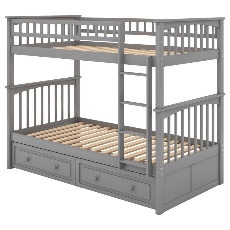 Twin over Twin Bunk Bed with Drawers, Convertible Beds, Gray(Old SKU: SM000240AAE-1)