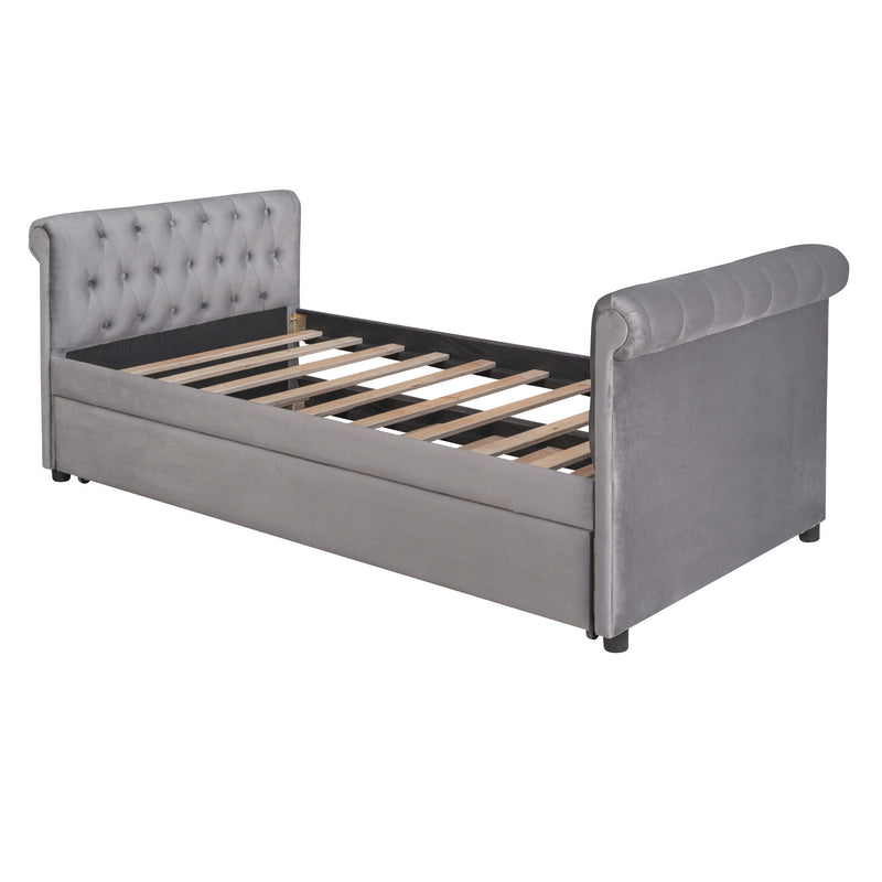 Upholstered Daybed With Trundle, Wood Slat Support