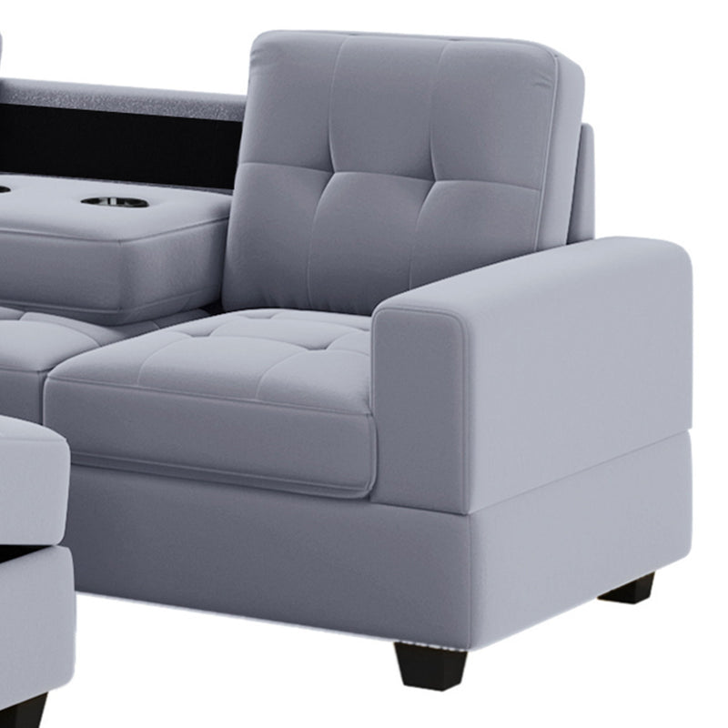 Modern Sectional Sofa With Reversible Chaise, L Shaped Couch Set With Storage Ottoman And Two Cup Holders For Living Room