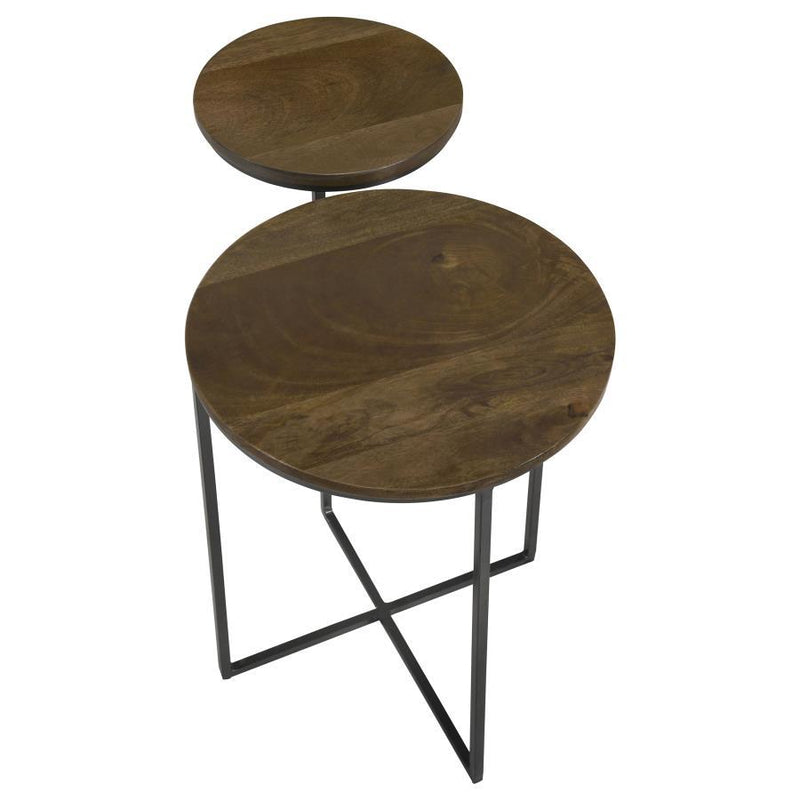 Yael - Round Mango Wood Accent Side Table - Natural And Gunmetal