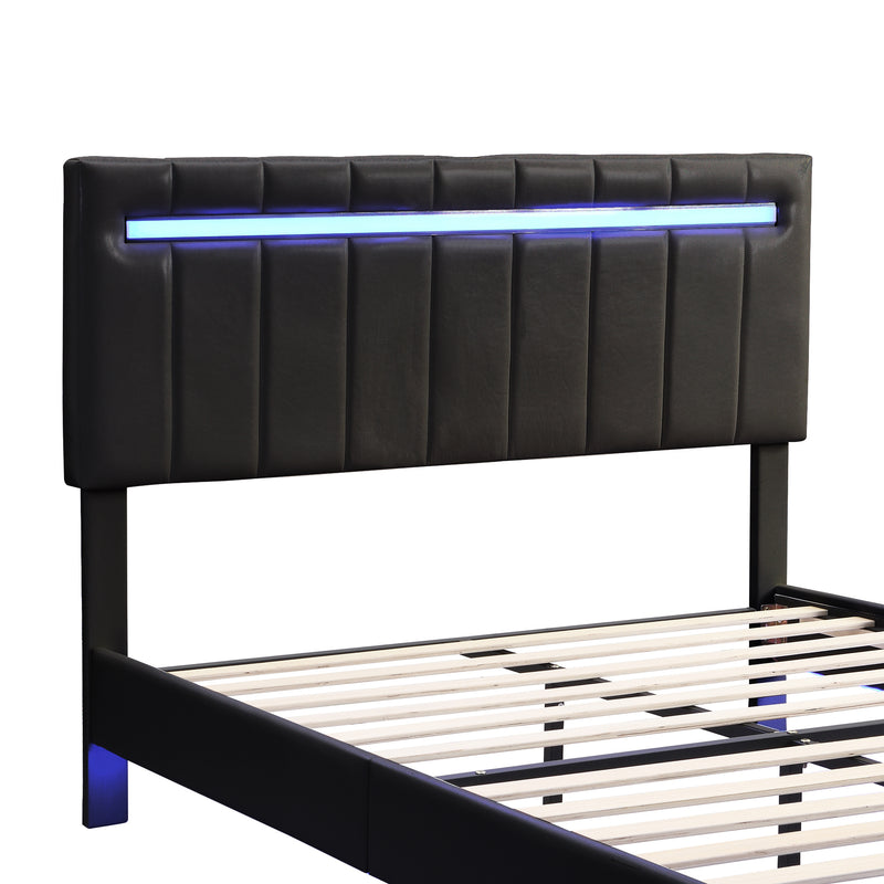 Queen Size Floating Bed Frame with LED Lights and USB Charging,Modern Upholstered Platform LED Bed Frame,Black