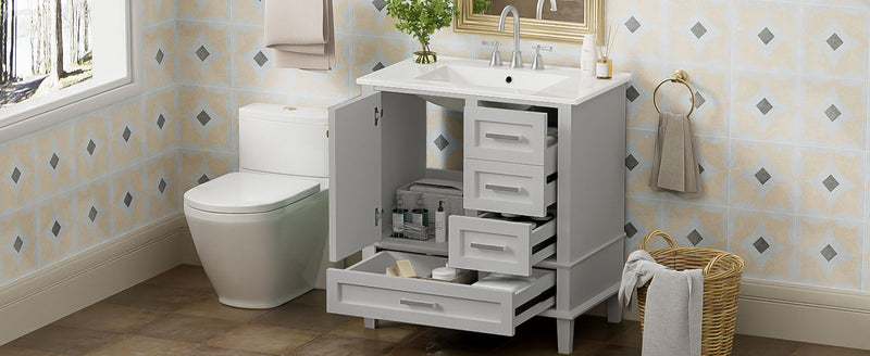 Bathroom Vanity, Modern Bathroom Cabinet With Sink Combo Set, Bathroom Storage Cabinet With A Soft Closing Door And 3 Drawers, Solid Wood Frame