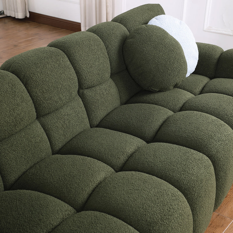 87.4 length ,35.83" deepth ,human body structure for USA people,  marshmallow sofa,boucle sofa ,3 seater, OLIVE GREEN BOUCLE