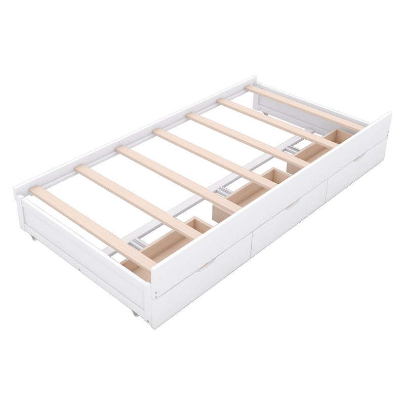 Wooden LED Platform Bed With Trundle, With Storage Headboard, With Drawers