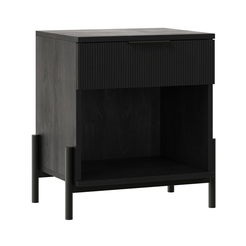 Modern Fluted Drawer Nightstand With Open Cubby Coastal