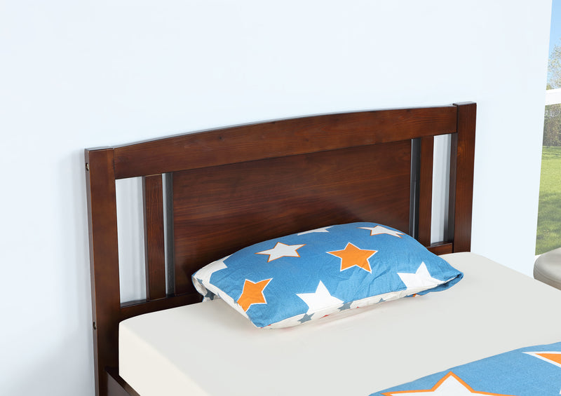 Twin Size Bed, Wood Platform Bed Frame with Headboard For Kids, Slatted, Dark Walnut