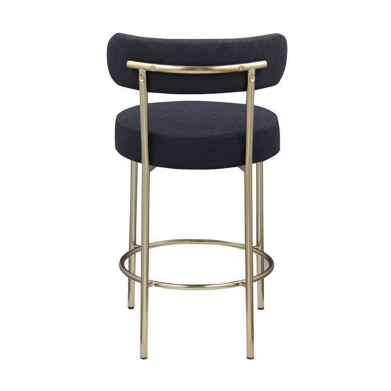 Modern Sherpa Counter Height Stools, Uphsoltered Seat Height Barstools With Brushed Brass Metal Legs Round Low Back Kitchen Stools With Footrest For Dining Room (Set of 2)