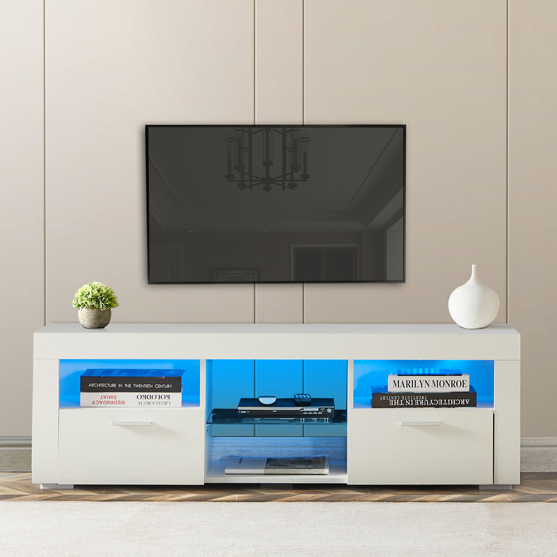 White morden TV Stand with LED Lights,high glossy front TV Cabinet,can be assembled in Lounge Room, Living Room or Bedroom,color:WHITE