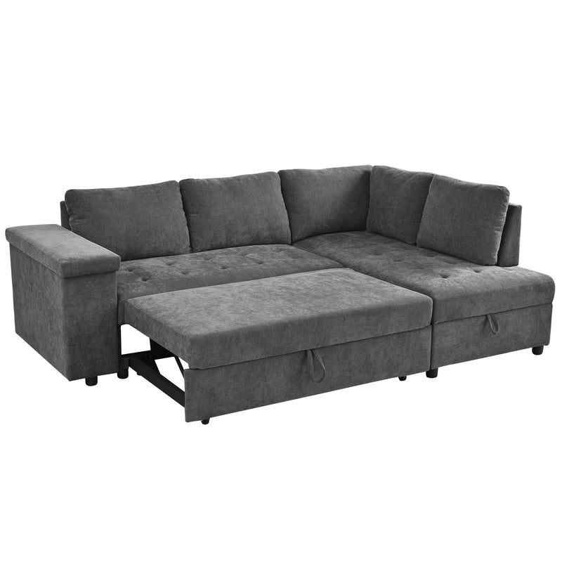 L Shaped Couch With Pull Out Bed And Storage Sectional Sleeper Sofa With Hidden Storage, Wide Armrest With Storage, For Living Room, Apartment, Bedroom, Office