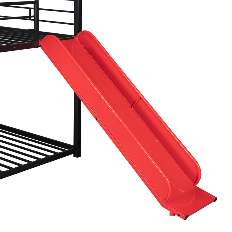 Twin Over Twin Metal Bunk Bed ,Metal Housebed With Slide,Three Colors Available.(Black with Red Slide)(OLD SKU :LP000095AAJ)