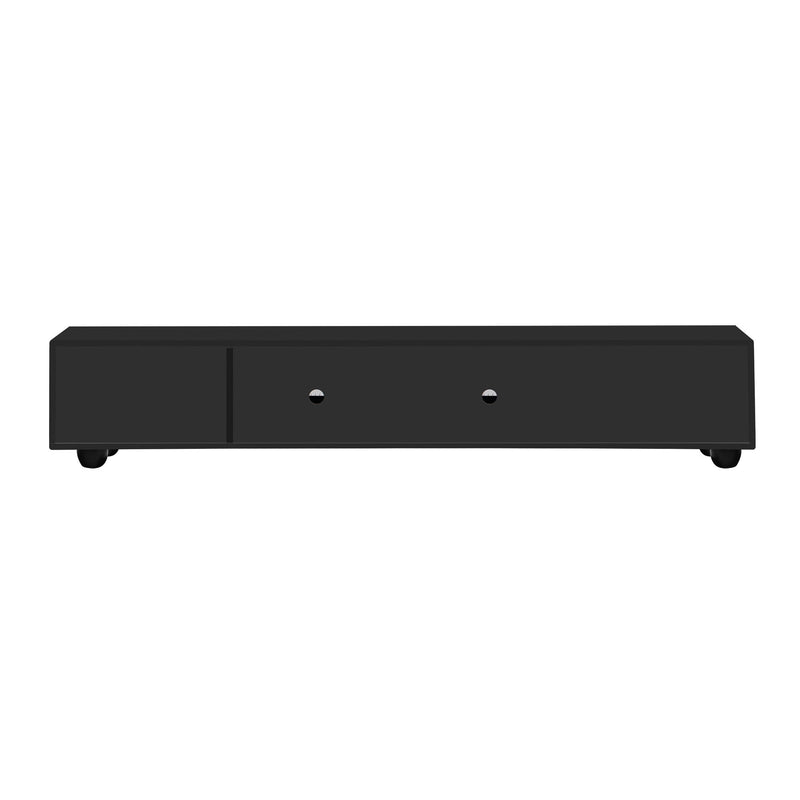 Modern TV Stand For TVs Up To 80", Entertainment Center With Glass Door, 2 Drawers And Cabinets, Wood TV Storage Cabinet With Solid Wood Legs And Metal Handles For Living Room