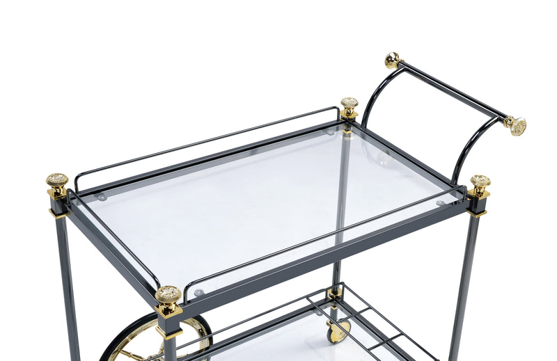 Cyrus - Clear Glass Serving Cart - Black / Gold