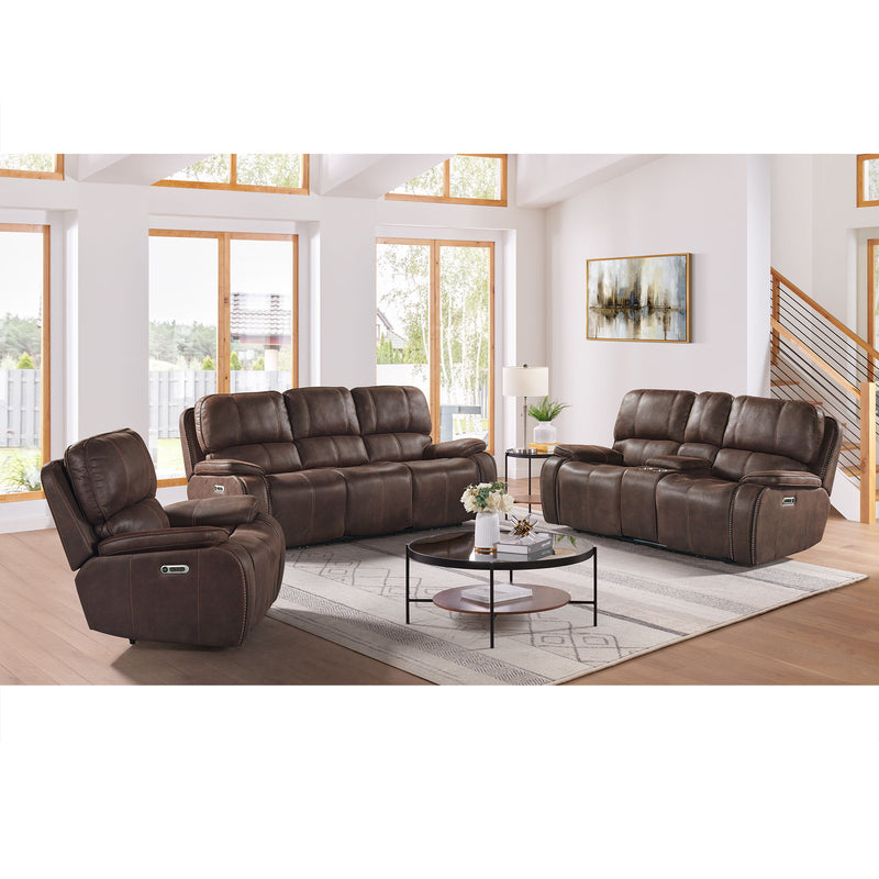 Atlantis - Power Motion Loveseat With Power Headrest & Console - Heritage Coffee