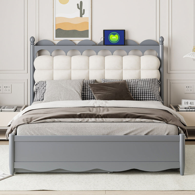 Storage Platform Bed, With 2 Big Drawers, Trundle, One Set Of Sockets & USB Ports