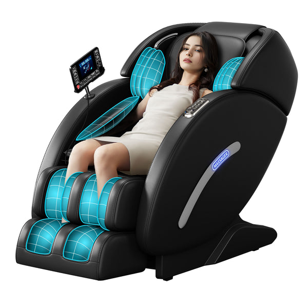 Full Body Massage Chair, Full Body Zero Gravity With 3D Massage Mechanism, 6 Auto Massage Mode, Waist And Calf Heater, Foot Roller, Bluetooth Speaker - Black