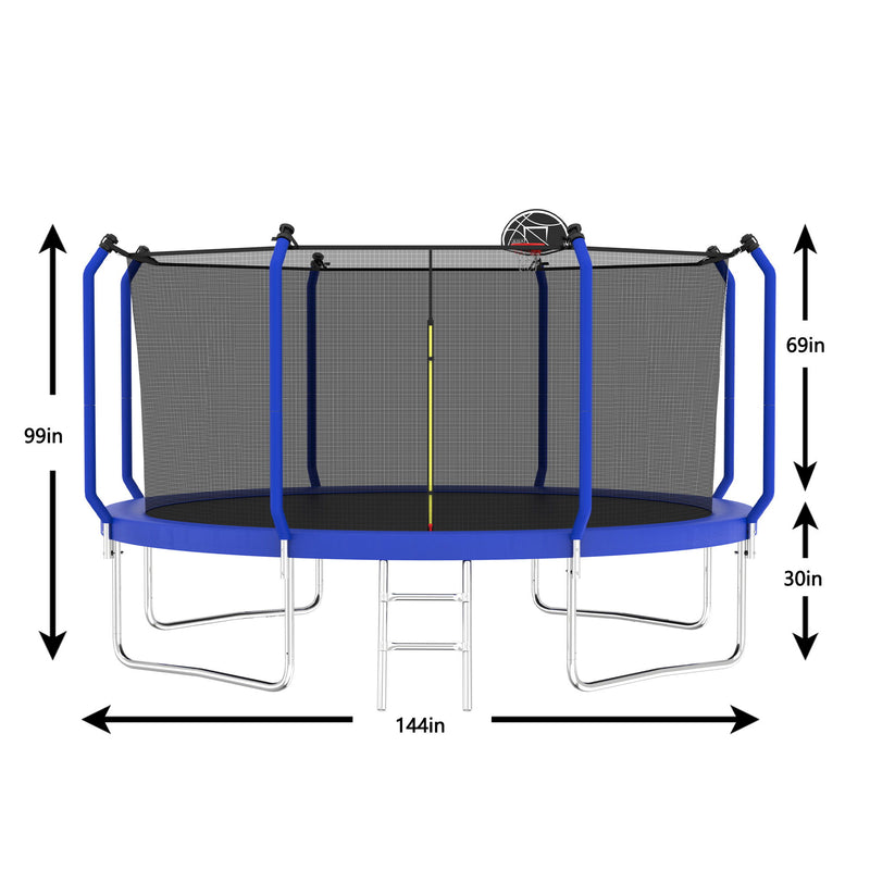 Trampoline With Basketball Hoop, Astm Approved Reinforced Type Outdoor Trampoline With Enclosure Net