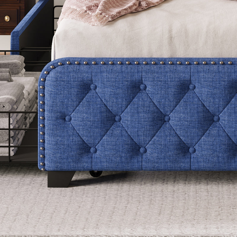 Upholstered Platform Bed Frame with Four Drawers, Button Tufted Headboard and Footboard Sturdy Metal Support, No Box Spring Required, Blue, Full (Old sku:BS300281AAC)