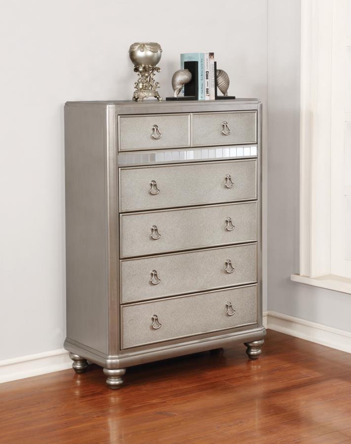 Bling Game - 6-Drawer Bedroom Chest - Metallic Platinum