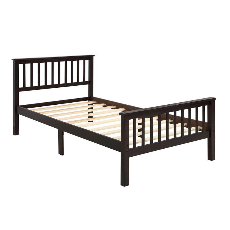 Wood Platform Bed Twin Bed with Headboard and Footboard (Espresso)