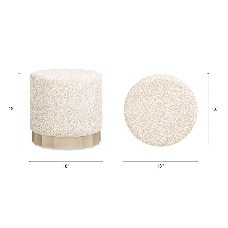 Hampton - Round Upholstered Ottoman With Scalloped Base - Speckled Egg Beige