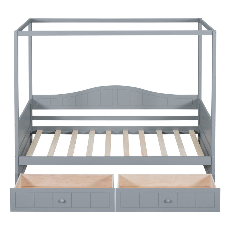 Twin Size Canopy Day Bed with 2 Drawers, Gray