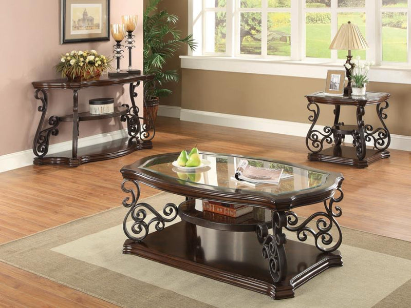 Laney - 1-Shelf Glass Top Rectangular End Table - Deep Merlot - Atlantic Fine Furniture Inc