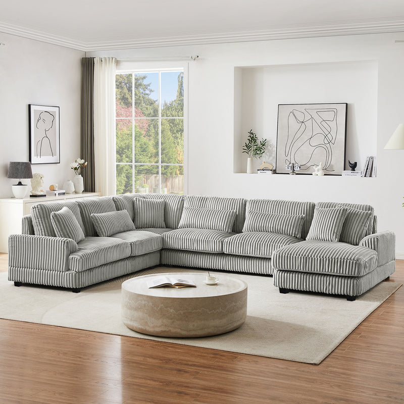 Oversized Sectional Sofa U - Shaped Sofa Couch Modern Sofa Upholstered In Soft Corduroy With A Chaise Lounge For Living Room