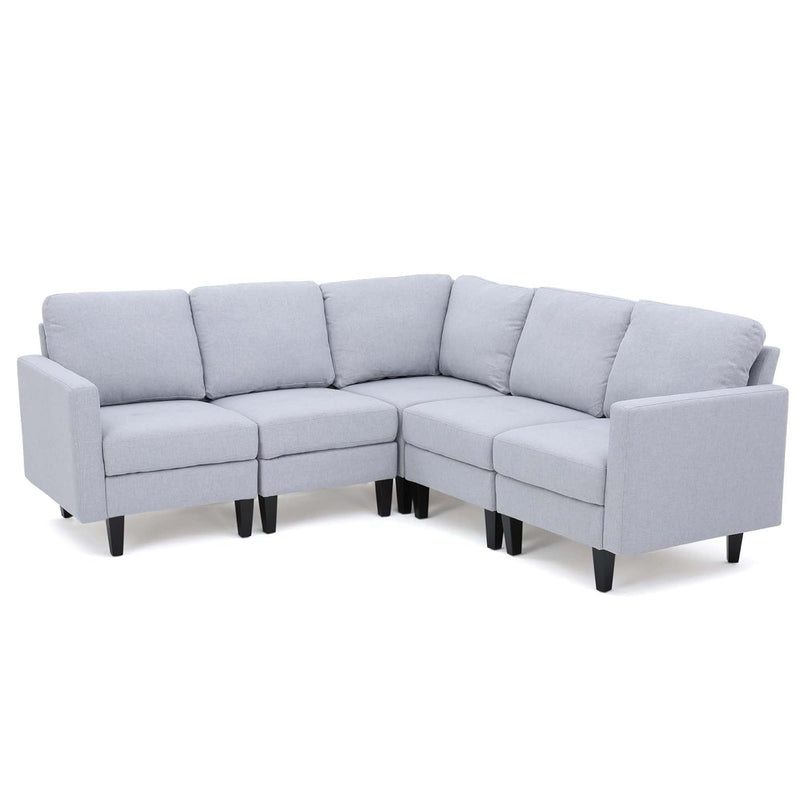 Comfy 5 Pieces L Shaped Sofa With Wooden Legs, Modern Side Chairs For Living Room