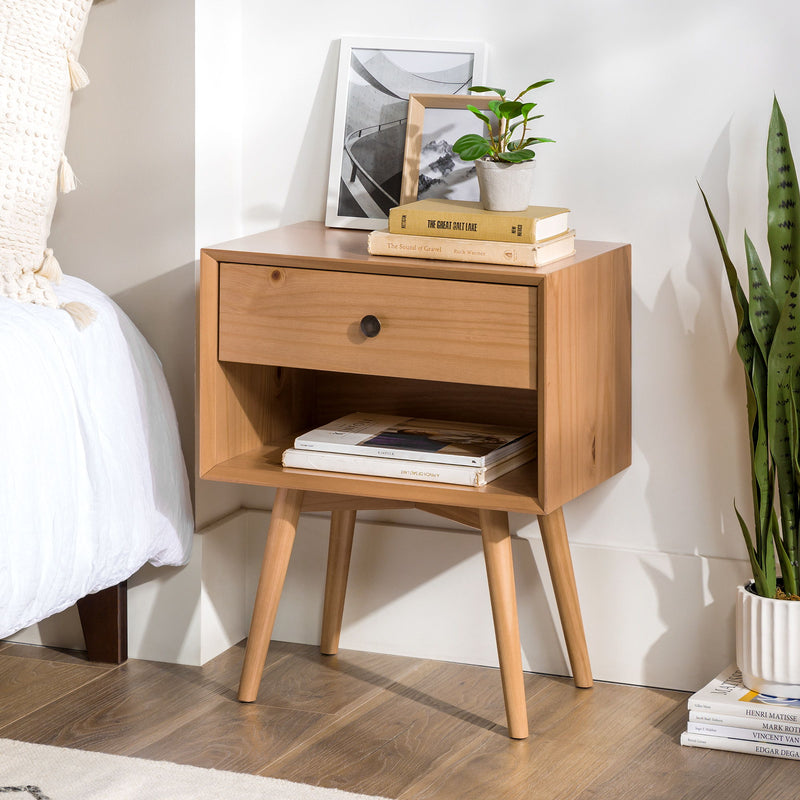 Mid-Century 1 Drawer Nightstand - Natural Pine