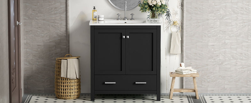 Bathroom Vanity With Single Sink, Combo Cabinet Undermount Sink, Bathroom Storage Cabinet With Two Doors And A Drawer, Soft Closing, Multifunctional Storage, Solid Wood Frame