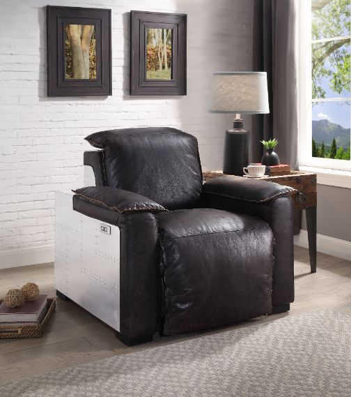 Nernoss - Recliner - Dark Grain Brown Leather & Aluminum