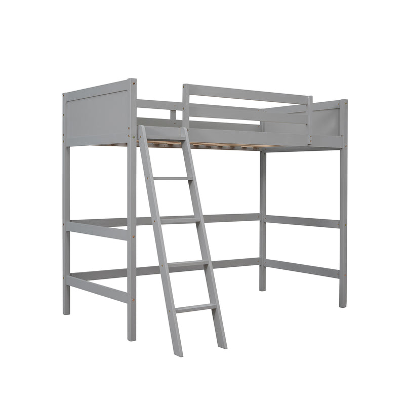 Solid Wood Twin Size Loft Bed with Ladder(Gray)(OLD SKU: WF191903AAE)