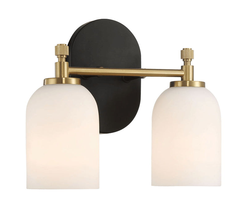 Vortex - 2 Lights Vanity In Traditional Style For Over Bathroom Mirror Wall Sconce - Black / Gold / White