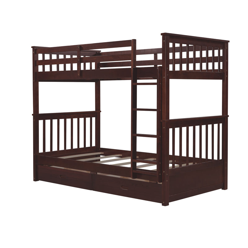 Twin-Over-Twin Bunk Bed with Ladders and Two Storage Drawers (Espresso)(OLD SKU:LT000265AAP)