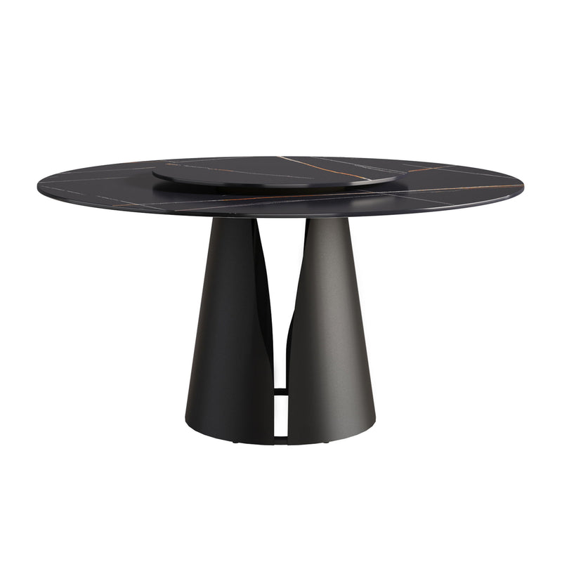 53.15" Round Modern Artificial Stone Carbon Steel Base Dining Table, Can Accommodate 6 People - Black / Gold