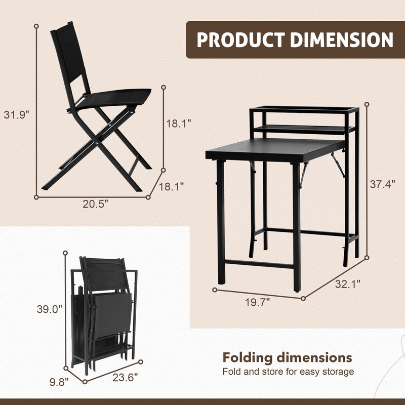 3 Piece Patio Bistro Set, Patio Set Of Foldable Patio Table And Chairs, Outdoor Patio Furniture Sets - Black