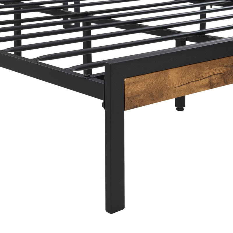 Metal Platform Bed Frame With Wooden Headboard And Footboard With USB Liner, No Box Spring Needed, Under Bed Storage